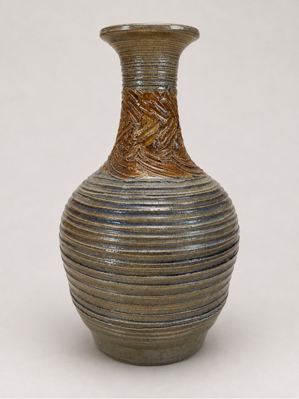 Vintage 1980 Signed Studio Pottery Vase Hand Thrown Ribbed Art Pottery 6.5”